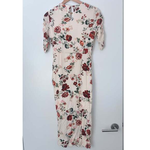 Maje Floral Print Ruched Midi Dress with Adjustable Drawstring Slit Size 2 - Picture 3 of 9